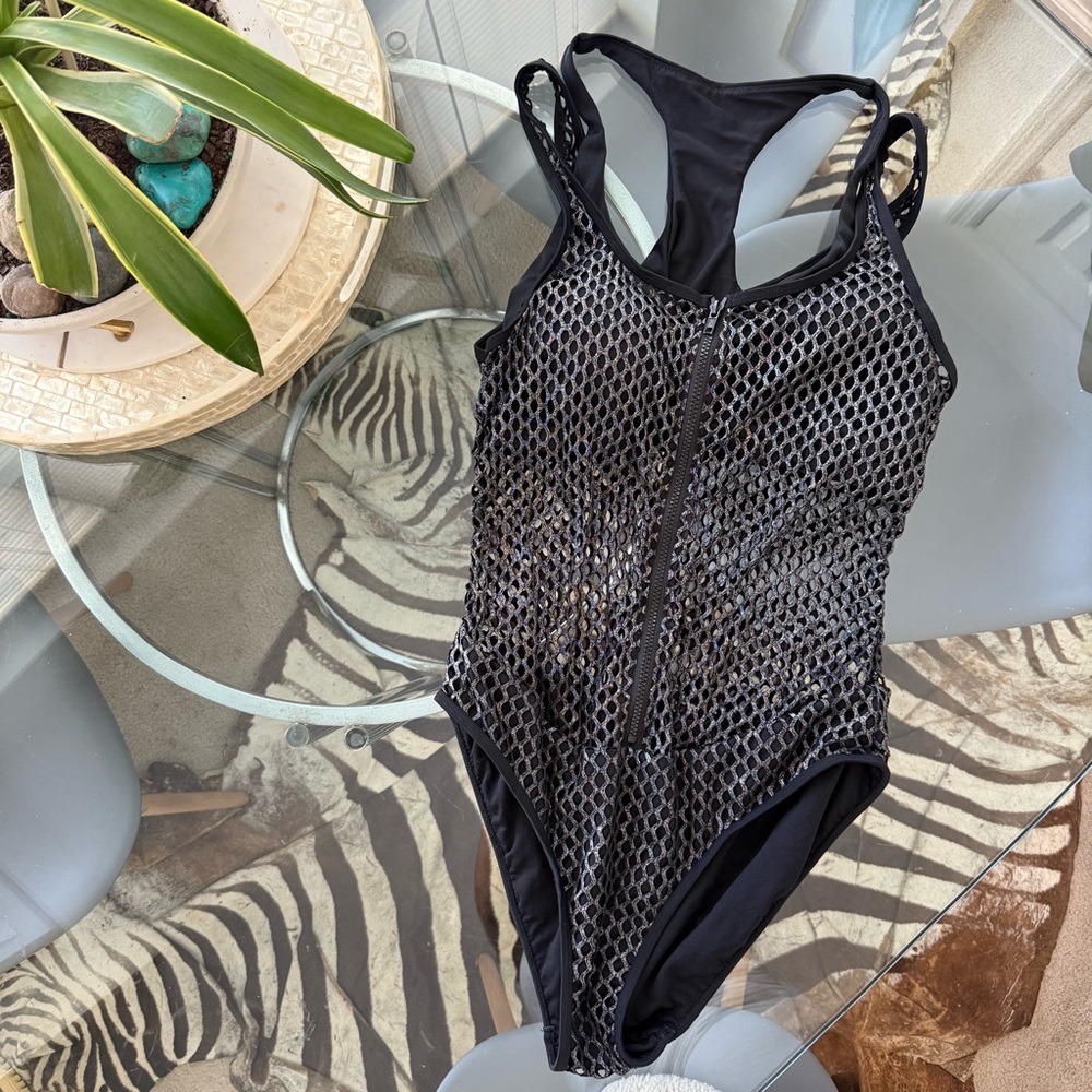 Ashley Graham X SWIMSUITSFORALL Black Mesh One-Piece Swimsuit